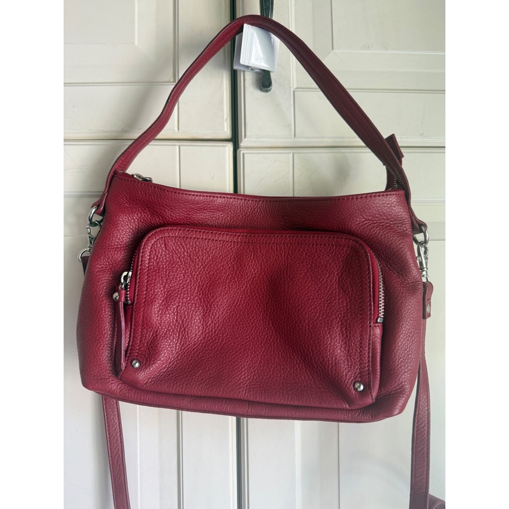 Red Pebbled Leather Convertible Shoulder Bag Crossbody Handbag